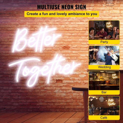 Neon Sign, 24" x 10" + 17" x 9" Better Together, Adjustable Brightness White Neon Lights Signs with Dimmer Switch and 12V Power Adapter, Used for Home, Party, Wedding, and Bar Decoration