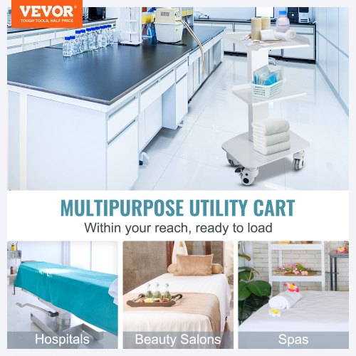 3-Layer Lab Medical Cart White Rolling Cart Lab Medical Equipment Cart Trolley Utility Cart