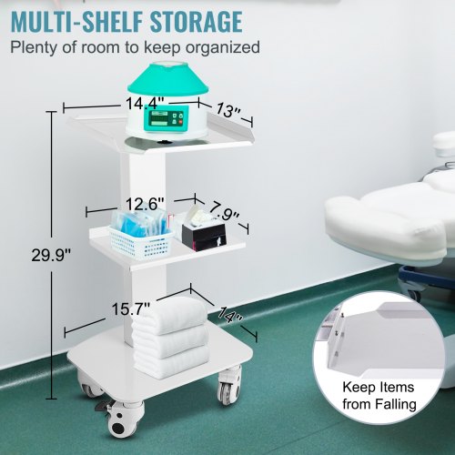 3-Layer Lab Medical Cart White Rolling Cart Lab Medical Equipment Cart Trolley Utility Cart