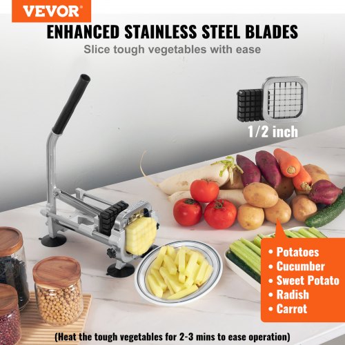 French Fry Cutter, Potato Slicer with 1/2-Inch Stainless Steel Blade, Manual Potato Cutter Chopper with Suction Cups, Great for Potato, French Fries, Cucumber, Vegetables, Carrot