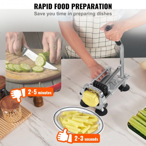 French Fry Cutter, Potato Slicer with 1/2-Inch Stainless Steel Blade, Manual Potato Cutter Chopper with Suction Cups, Great for Potato, French Fries, Cucumber, Vegetables, Carrot