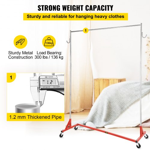 Z Rack, Industrial Grade Z Base Garment Rack, Height Adjustable Rolling Z Garment Rack, Sturdy Steel Z Base Clothing Rack w/ Lockable Casters, for Home Clothing Store Display Commercial Use Red