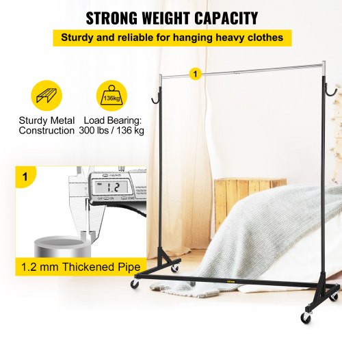 Z Rack, Industrial Grade Z Base Garment Rack, Height Adjustable Rolling Z Garment Rack, Sturdy Steel Z Base Clothing Rack w/ Lockable Casters for Home Clothing Store Display Commercial Use Black