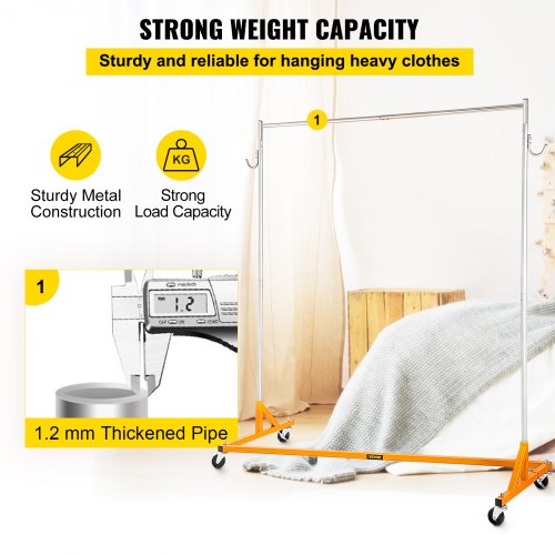 Z Rack, Industrial Grade Z Base Garment Rack, Height Adjustable Rolling Z Garment Rack, Sturdy Steel Z Base Clothing Rack w/ Lockable Casters for Home Garment Store Display Commercial Use Orange