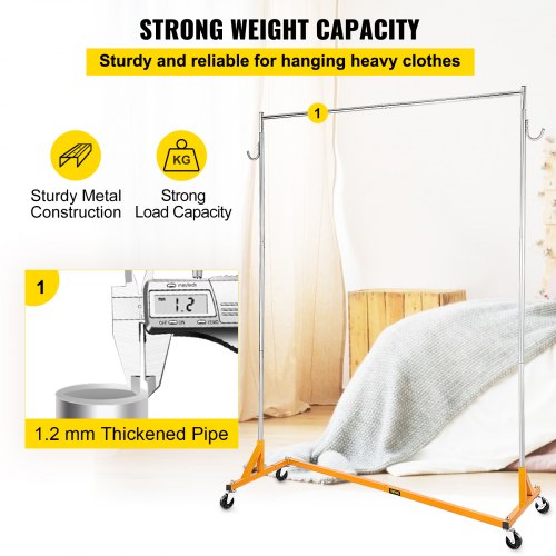 Z Rack, Industrial Grade Z Base Garment Rack, Height Adjustable Rolling Z Garment Rack, Sturdy Steel Z Base Clothing Rack w/ Lockable Casters, for Home Clothing Store Display Orange (3 Sets)