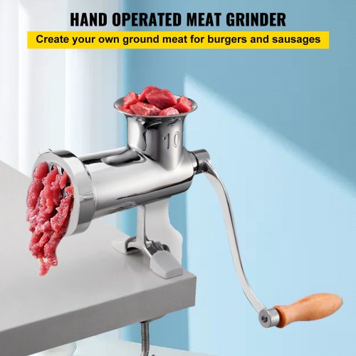 Manual Meat Grinder, All Parts Stainless Steel, Hand Operated Meat Grinding Machine with Tabletop Clamp, 2 Grinding Plates & Sausage Stuffer, Ideal for Home Kitchen Restaurant Butcher’s Shop