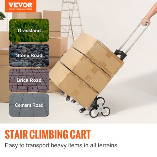 Stair Climbing Cart Foldable Hand Truck 15.4''x10.6'' w/ Adjustable Handle