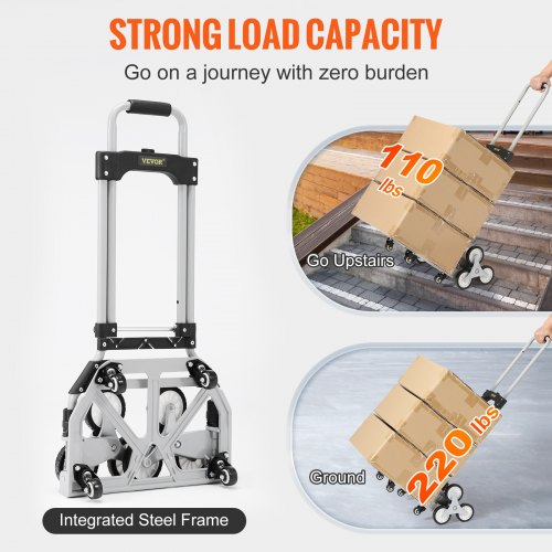 Stair Climbing Cart Foldable Hand Truck 15.4''x10.6'' w/ Adjustable Handle