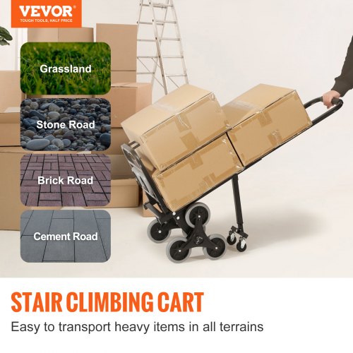 Stair Climbing Cart Foldable Hand Truck 375 lbs Capacity w/ Backup Wheels