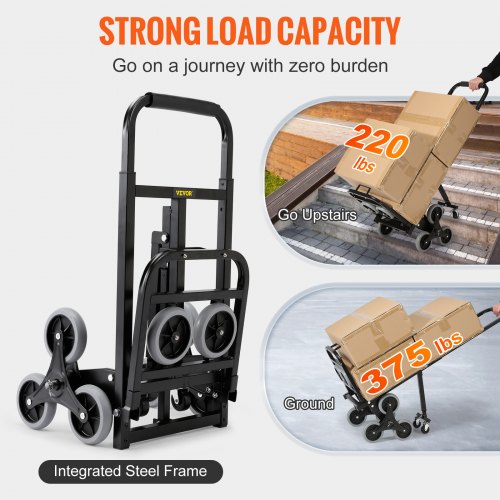 Stair Climbing Cart Foldable Hand Truck 375 lbs Capacity w/ Backup Wheels
