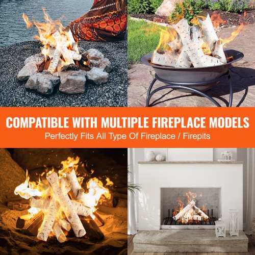 6 Pcs Large Withe Birch Logs, Gas Fireplace Ceramic Logs for Fire place, Heat-Resistant Wood Log Gas Realistic Logs, Stackable Wood Branches for Gas Fireplace, Firebowl Indoor or Outdoor