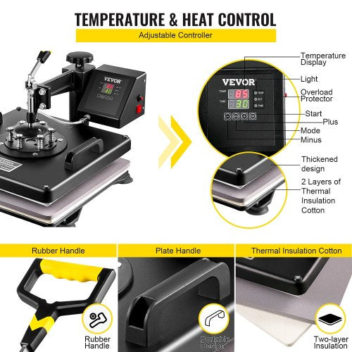 Heat Press 5 in 1 Heat Press Machine 38x38cm Heat Transfer Press 15x15Inch T-shirt Press Mulitifuctional Sublimation Machine for T-shirt Mug Hat Plate Transfer