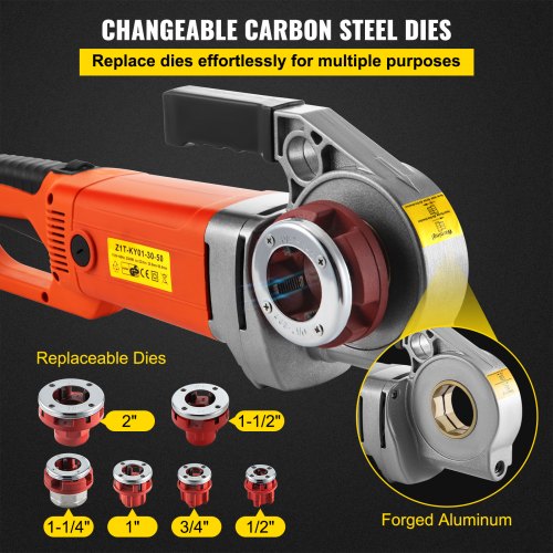 Electric Pipe Threader, 2300W Pipe Threading Machine, Heavy-Duty Hand-Held Power Drive Kit, 220V Pipe Threader Machine, Portable Pipe Threader with 6 Dies 1/2"-2"