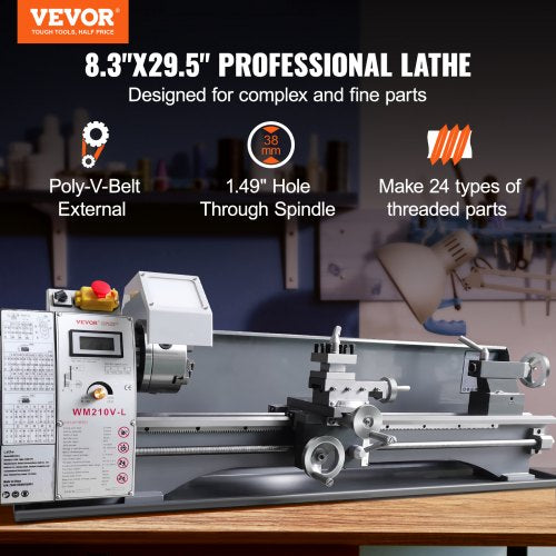 Metal Lathe Machine, 8.3'' x 29.5'', Precision benchtop power metal lathe, 0-2500 RPM Continuously Variable Speed, 750W Brushless Motor Metal Gears, with Tool Box for Processing Precision Parts