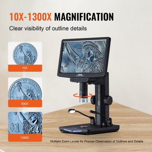 Digital Microscope Coin Microscope 10.1in IPS Screen 10-1300X Magnification