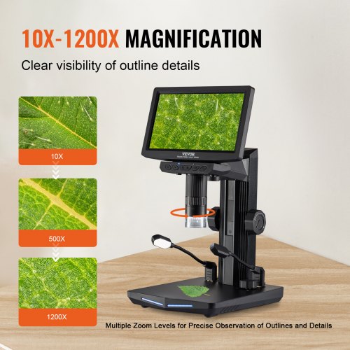 7" HDMI LCD Digital Microscope for Adults, Soldering Electron Microscope 1200X with IPS Screen, 8 LED Lights, 2 Flexible Side Lights, PC View, USB Coin Microscope for Windows/MacOS/TV, 32GB