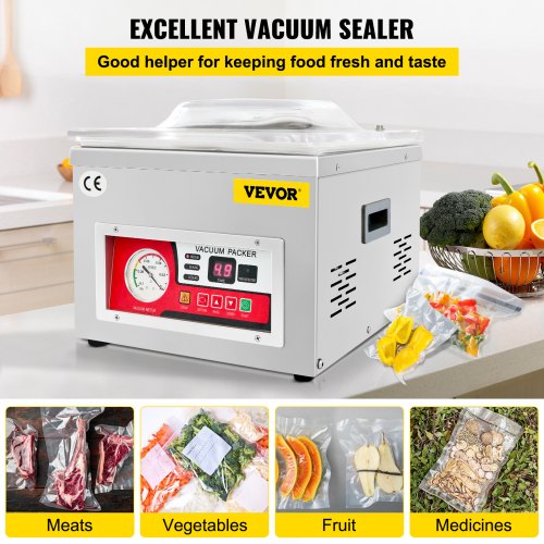 Chamber Vacuum Sealer, DZ-260A 6.5 m3/h Pump Rate, Excellent Sealing Effect with Automatic Control, 220V Kitchen Packaging Machine for Fresh Meats, Fruit Saver, Home, Commercial Using