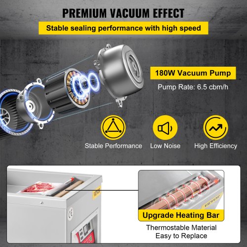 Chamber Vacuum Sealer, DZ-260A 6.5 m3/h Pump Rate, Excellent Sealing Effect with Automatic Control, 220V Kitchen Packaging Machine for Fresh Meats, Fruit Saver, Home, Commercial Using