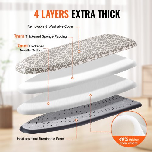 Ironing Board with Large 51 x 13 Ironing Surface, Thickened 4 Layers Iron Board with Heat Resistant Cover and 100% Cotton Cover, 7 Adjustable Heights Ironing Board for Home Laundry Room Use