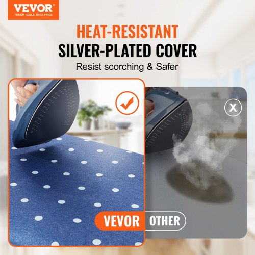 Ironing Board with Bottom Storage Tray, Thickened 4 Layers Iron Board with Heat Resistant Cover and 100% Cotton Cover, 10 Adjustable Heights Ironing Board for Home Laundry Room Use (Size 55x15)