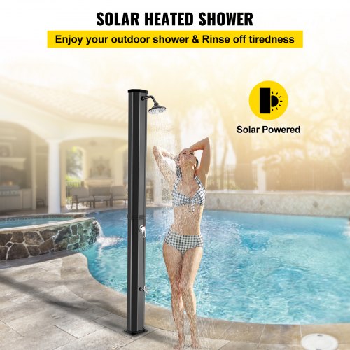 Solar Heated Shower, 9.2Gal Outdoor Solar Shower, 7FT Solar Heated Poolside Shower Temperature Adjustable, 2-Section w/360 Degree Shower Head & Foot Shower Tap for Backyard, Beach, Outdoor Pool
