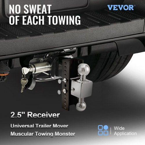 Adjustable Trailer Hitch, 8" Rise & Drop Hitch Ball Mount 2.5" Receiver 22,000 LBS Rating, 2 and 2-5/16 Inch Stainless Steel Balls w/ Key Lock, for Automotive Trucks Trailers Towing