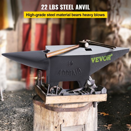 Cast Steel Anvil, 22 Lbs(10kg) Single Horn Anvil with Large Countertop and Stable Base, High Hardness Rugged Round Horn Anvil Blacksmith, for Bending, Shaping