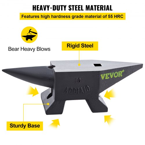 Cast Steel Anvil, 22 Lbs(10kg) Single Horn Anvil with Large Countertop and Stable Base, High Hardness Rugged Round Horn Anvil Blacksmith, for Bending, Shaping