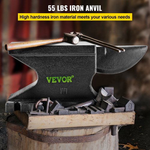 Cast Iron Anvil, 55 Lbs(25kg)Single Horn Anvil with 8.6 x 4.1 inch Countertop and Stable Base, High Hardness Rugged Round Horn Anvil Blacksmith, for Bending, Shaping, Twisting