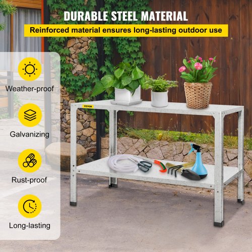 Potting Bench, 20"L x 46"W x 32"H, Weathering Steel Outdoor Workstation Table with Adjustable Shelf, Multi-use Gardening Bench for Greenhouse, Patio, Porch, Backyard, Silver