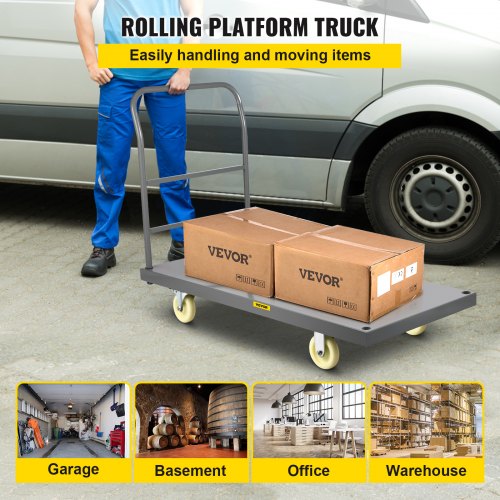 Platform Truck, 2000 lbs Capacity Steel flatbed Cart, 47" Length x 24" Width x 32" Height Flat Dolly, Hand Trucks with 5" Nylon Casters, Heavy-Duty Utility Push Carts for Luggage Moving