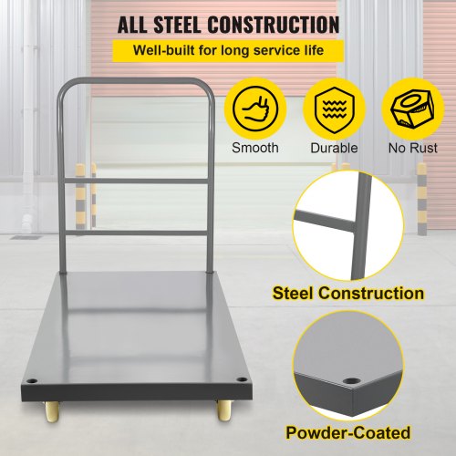 Platform Truck, 2000 lbs Capacity Steel flatbed Cart, 47" Length x 24" Width x 32" Height Flat Dolly, Hand Trucks with 5" Nylon Casters, Heavy-Duty Utility Push Carts for Luggage Moving