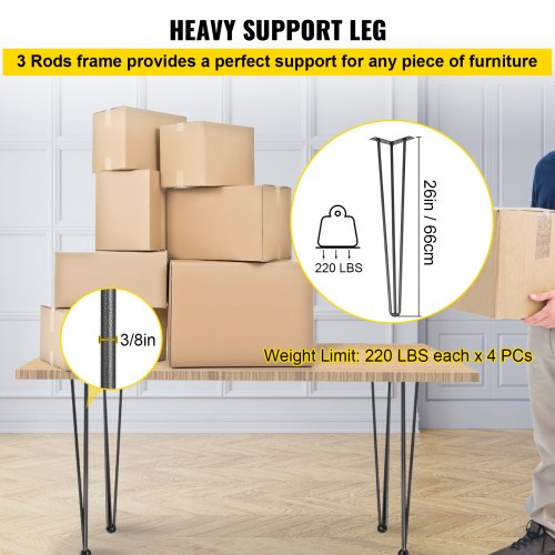 Hairpin Table Legs 26 inch, Set of 4 DIY Desk Table Legs 3 Rods Heavy Duty