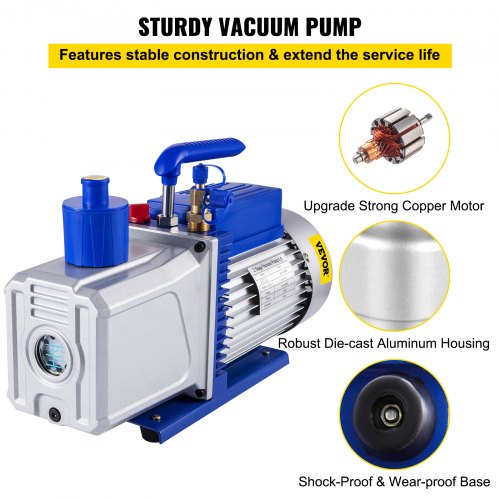 10CFM 2 Stages Vacuum Pump, 1HP Refrigerant Vacuum Pump, Air Condition Dual Stage AC Conditioning for Freezing Food Packaging Automobile Reparation Vacuum Evacuation(VP280)