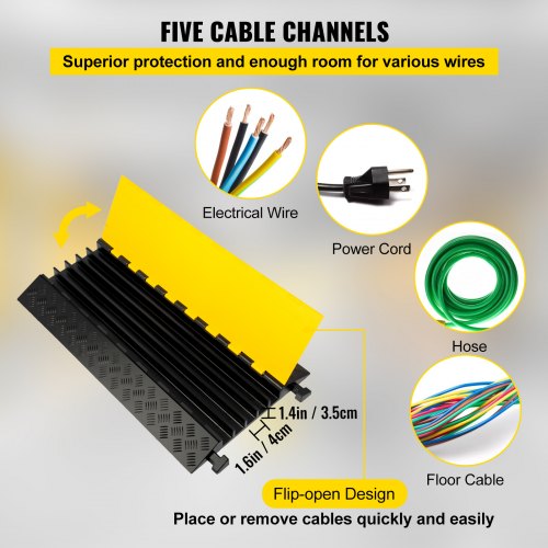 5 Channel Rubber Cable Protectors Extreme Cable Ramps 66000lbs Heavy Duty 5 Slots Protective Cable Wire Cord Ramp Driveway Rubber Traffic Speed Bumps