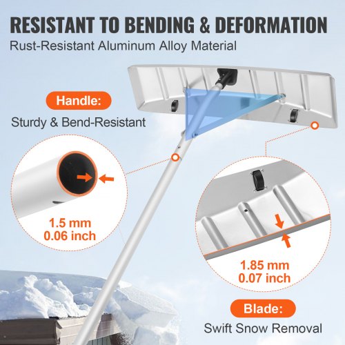 Snow Roof Rake, 25" Blade Snow Removal Tool, 21ft Reach Aluminium Roof Shovel, Roll Wheels for Roof Protection, Anti-Slip Handle Grip, Easy to Setup & Use for House Roof, Car Snow, Wet Leaves