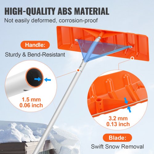 Snow Roof Rake, 25" Plastic Blade Snow Removal Tool, 21ft Reach Aluminium Handle, Superior Roof Shovel with Anti-Slip Handle Grip, Easy to Setup & Use for House Roof, Car Snow, Wet Leaves