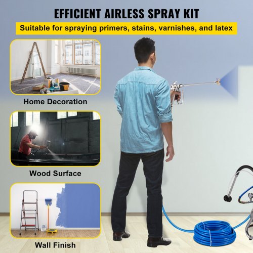 Airless Paint Spray Hose Kit, 50ft 3600psi High-Pressure Fiber Tube with 8" Extension Rod Pole, Including 517 Tip and Tip Guard, 1/4" Swivel Joint for Homes Buildings Decks or Fences