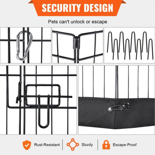 Dog Playpen, 8 Panels Foldable Metal Dog Exercise Pen with Top Cover and Bottom Pad, 24" H Pet Fence Puppy Crate Kennel, Indoor Outdoor Dog Pen for Small Medium Pets, for Camping, Yard