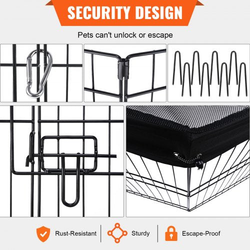 Dog Playpen, 8 Panels Foldable Metal Dog Exercise Pen with Top Cover, 24" H Pet Fence Puppy Crate Kennel with Ground Stakes, Indoor Outdoor Dog Pen for Small Medium Pets, for Camping, Yard