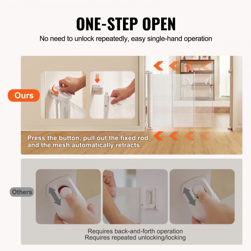 Retractable Baby Gate, 34.2" Tall Mesh Baby Gate, Extends up to 76.8" Wide Retractable Gate for Kids or Pets, Retractable Dog Gates for Indoor Stairs, Doorways, Hallways, Playrooms, White