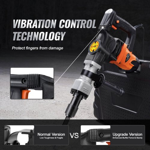 Demolition Jack Hammer Concrete Breaker 1600W Electric Hammer 2 Chisel Bit