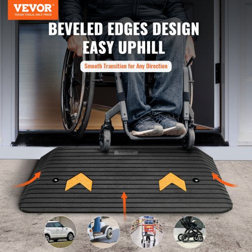 Upgraded Rubber Threshold Ramp, 3" Rise Door Ramp with 1 Channel, Natural Rubber Car Ramp with Non-Slip Textured Surface, 33069 lbs Load Capacity Curb Ramp for Wheelchair and Scooter