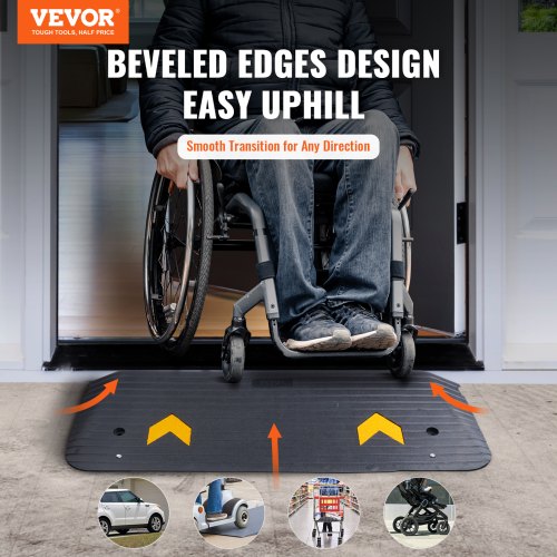 Upgraded Rubber Threshold Ramp, 1.5" Rise Wheelchair Ramp Doorway, Natural Curb Ramp Rated 33069 lbs Load Capacity, Non-Slip Textured Surface Rubber Curb Ramp for Wheelchair and Scooter