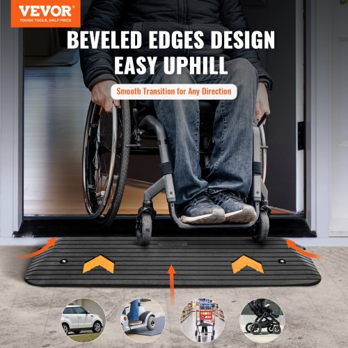 Upgraded Rubber Threshold Ramp, 1" Rise Wheelchair Ramp Doorway, Natural Curb Ramp Rated 33069 lbs Load Capacity, Non-Slip Textured Surface Rubber Curb Ramp for Wheelchair and Scooter
