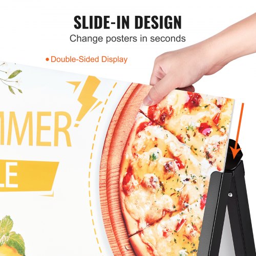 A Frame Sidewalk Sign, 24x36 Inch Heavy Duty Slide-in Signboard Holder, Double-Sided Folding Sandwich Board Signs, Steel Pavement Sign Poster for Outdoor Business Street Advertising (Frame only)