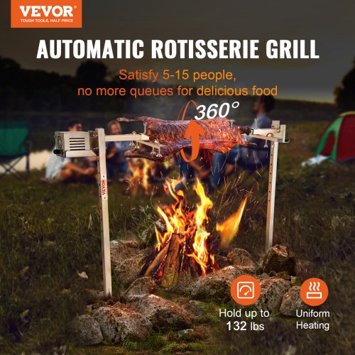 46" Electric BBQ Rotisserie Grill Kit Stainless Steel Grill 132lb Pig Lamb