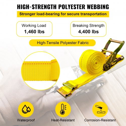 E-Track Ratchet Strap, 10 Pack 2" x 12' E Track Straps 4400 lbs Breaking Strength, w/ Polyester Webbing & Spring Fitting & Ratchets, Durable Tie-Downs for Motorcycles, Tire, Trailer Loads