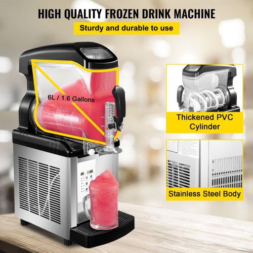 Commercial Slushy Machine 6L Daiquiri Machine Two Tanks Home Slush Machine 650W Slush Drink Maker Stainless Steel Frozen Slush Machine Black Slush Puppie Maker for Making Slush
