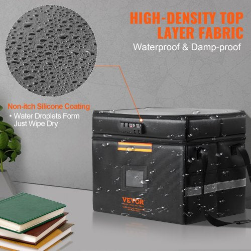 Fireproof Document Box, Fireproof Document Bag with Lock 2000℉, Fireproof and Waterproof File Box 17.72x5.51x12.4 inch with Zipper & Handle, for Money, Documents, Jewelry and Passport